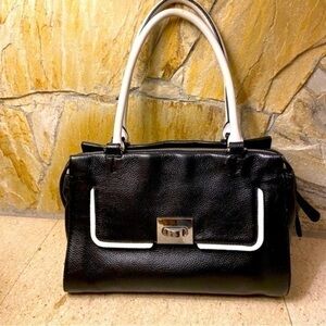 Charles Jourdan leather black and white satchel purse made in France - quality